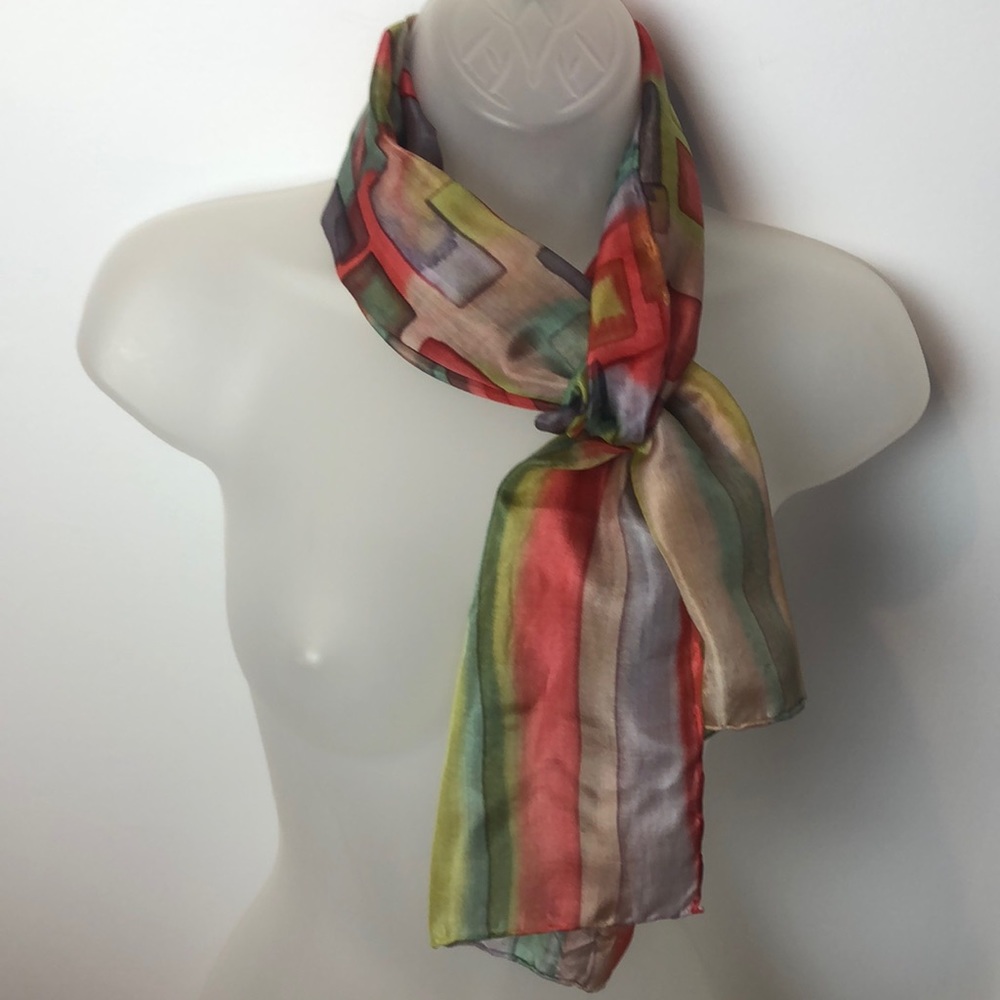 Joanne Eddon Abstract Design Bright Happy Colors  Silk Hand Painted oblong scarf
